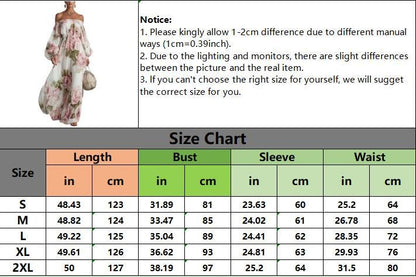 Floral Print Off-the-Shoulder Maxi Dress, Romantic Long Sleeve Flowy Chiffon Dress for Wedding Guest