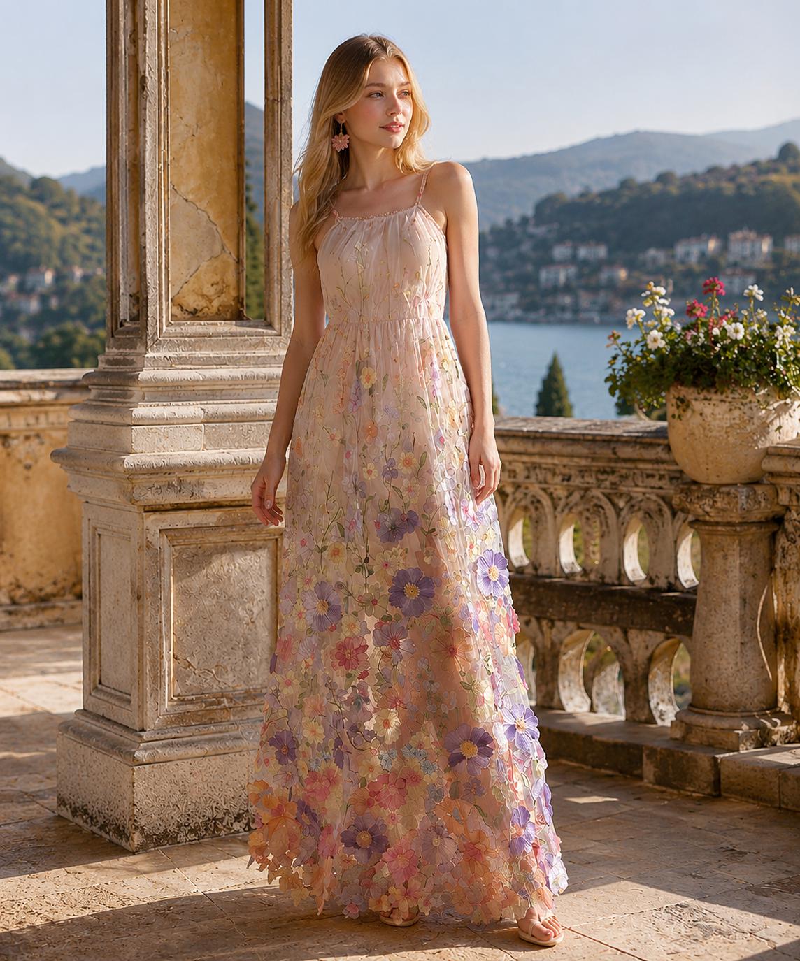 3D Flower Lace Prom Dress Off Shoulder A-Line Mesh Elegant Evening Women Luxury