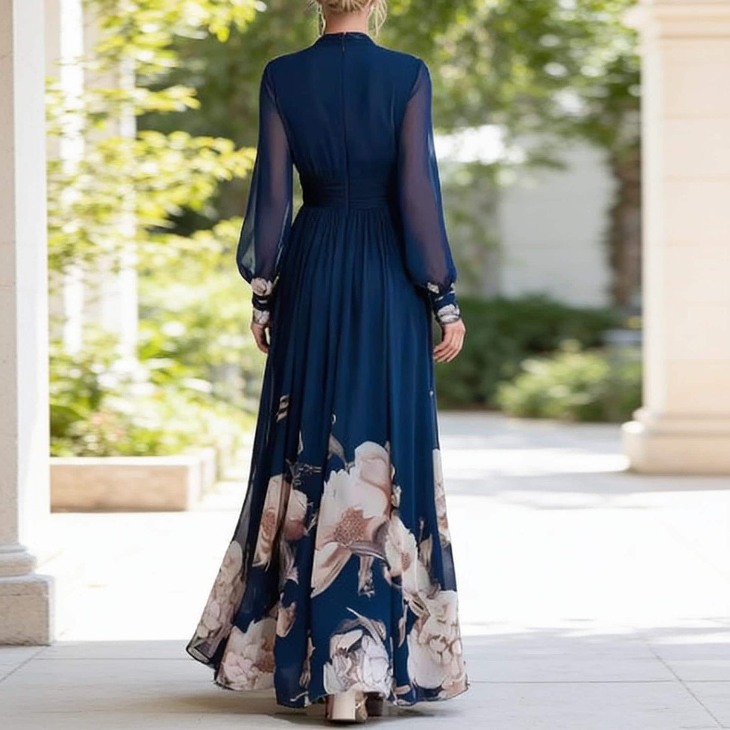 Elegant Floral Print Maxi Dress Women, Long Sleeve V Neck Dress, A Line Summer Maxi Dress, Casual Boho Dress, Flowy Vacation Outfit 2026
