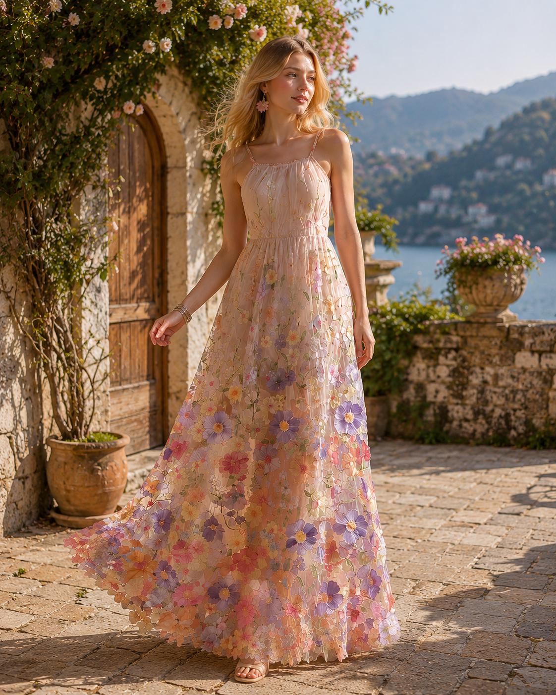 3D Flower Lace Prom Dress Off Shoulder A-Line Mesh Elegant Evening Women Luxury
