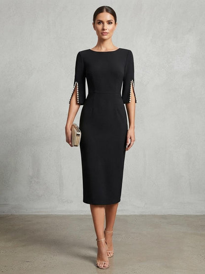 White Midi Dress, Slit Sleeve Cocktail, Formal Evening, Chic Office Occasion Wear