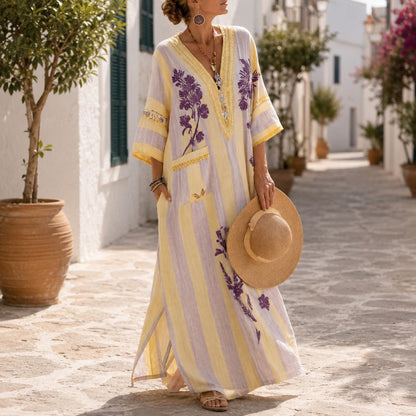 Casual Printed Maxi Kaftan Women Loose Fit Summer Vacation Beach Dress Elegant Comfortable Outfit
