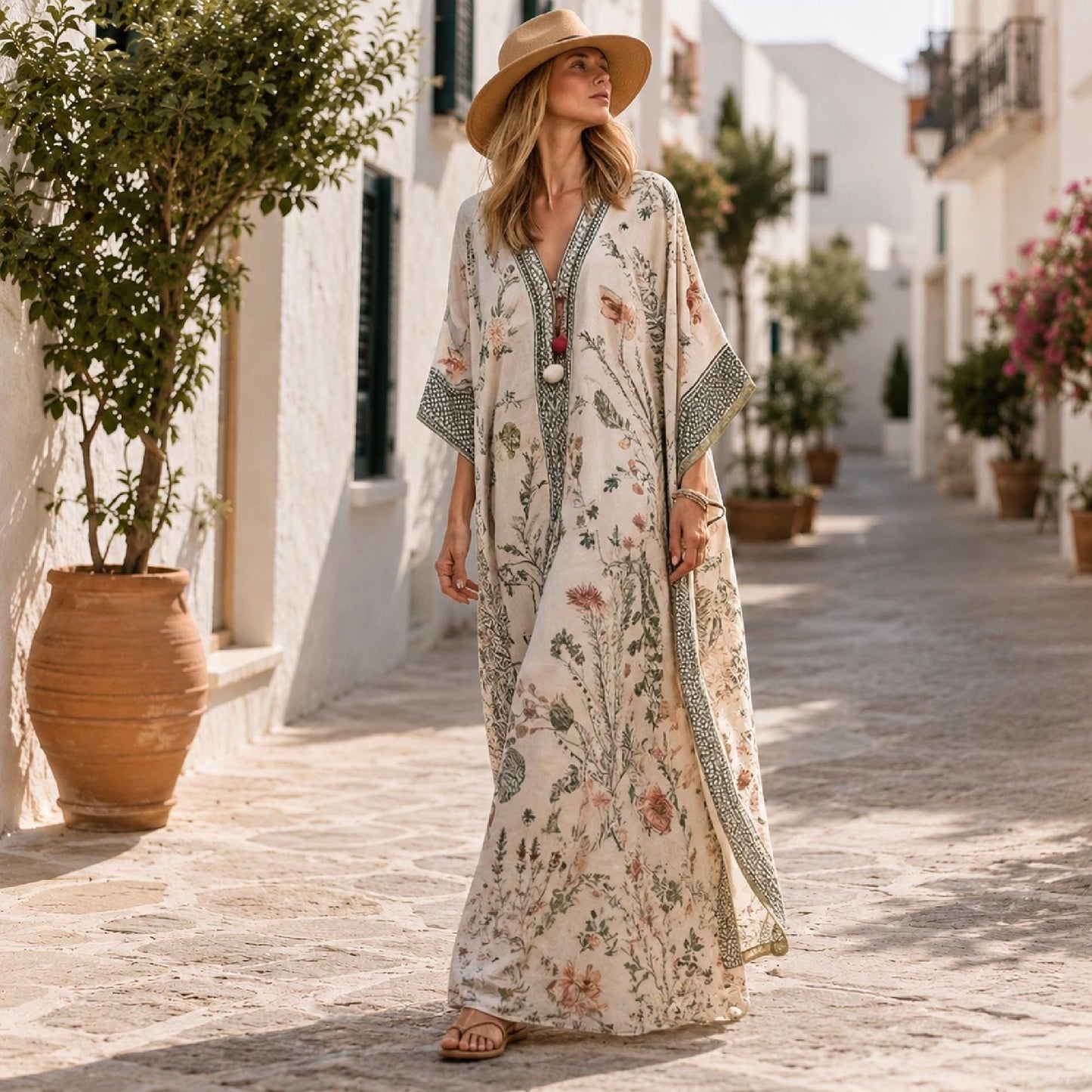 Casual Printed Maxi Kaftan Women Loose Fit Summer Vacation Beach Dress Elegant Comfortable Outfit