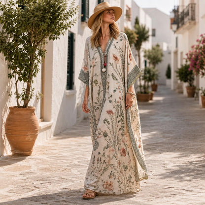Casual Printed Maxi Kaftan Women Loose Fit Summer Vacation Beach Dress Elegant Comfortable Outfit