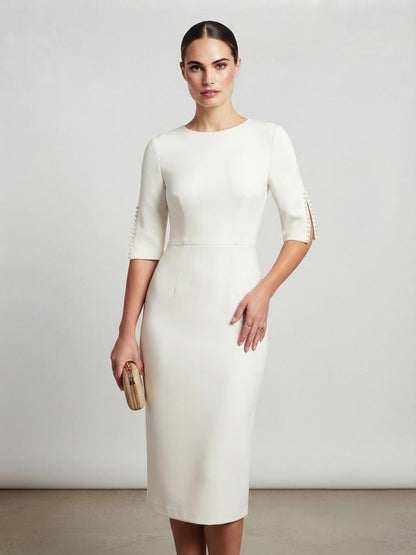 White Midi Dress, Slit Sleeve Cocktail, Formal Evening, Chic Office Occasion Wear