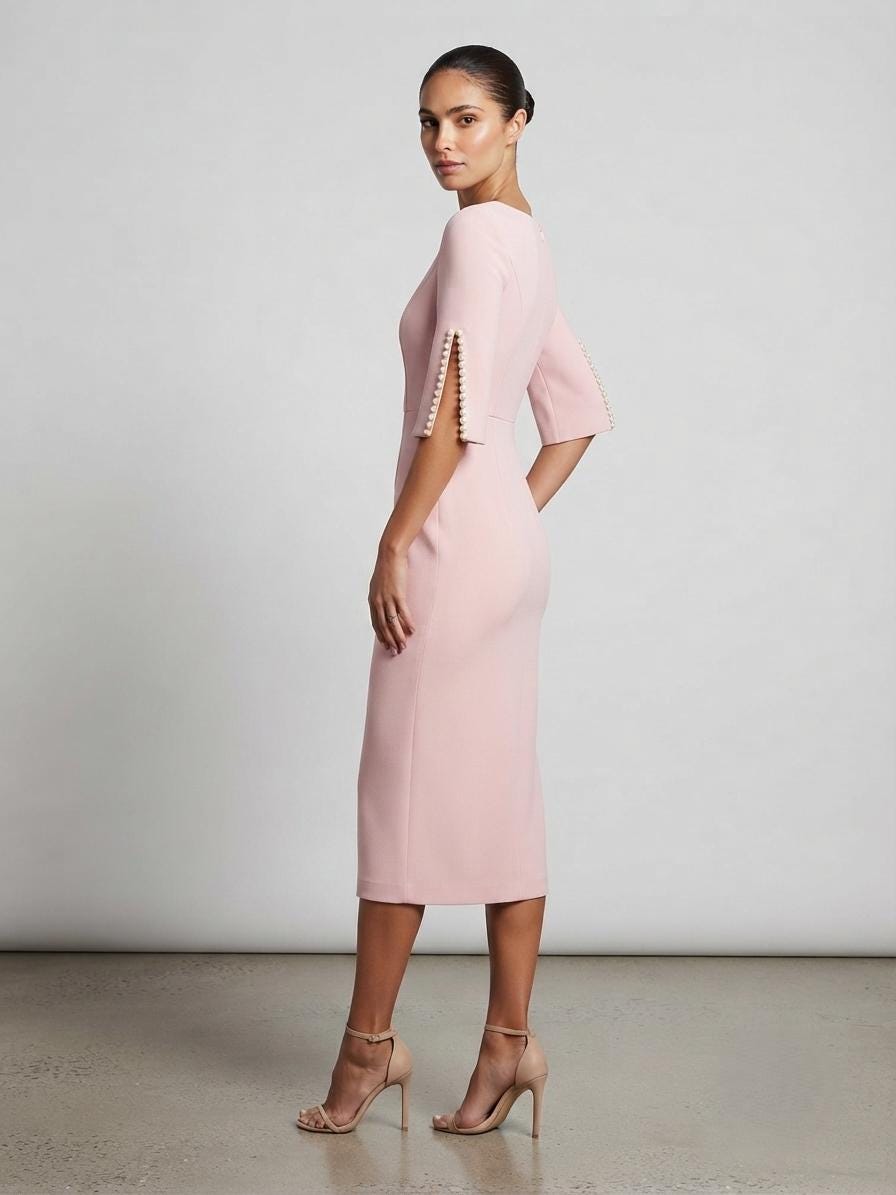 White Midi Dress, Slit Sleeve Cocktail, Formal Evening, Chic Office Occasion Wear