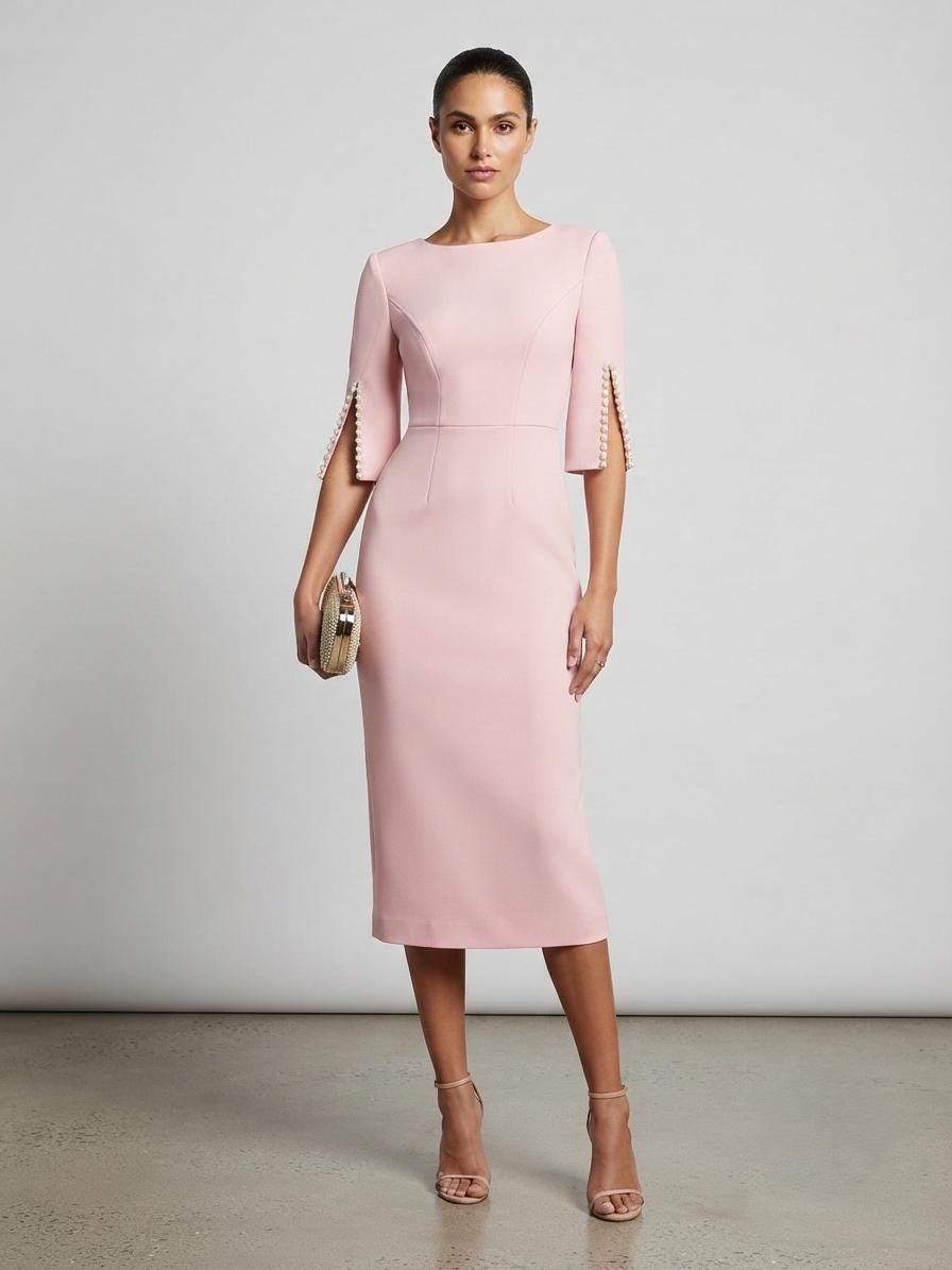 White Midi Dress, Slit Sleeve Cocktail, Formal Evening, Chic Office Occasion Wear