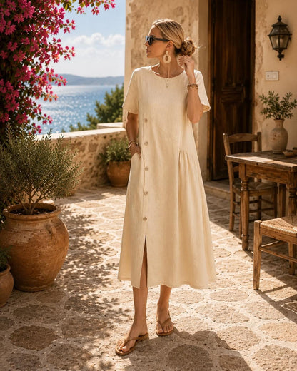 Women's 100% Cotton Button Front Midi Dress Casual Everyday Wear
